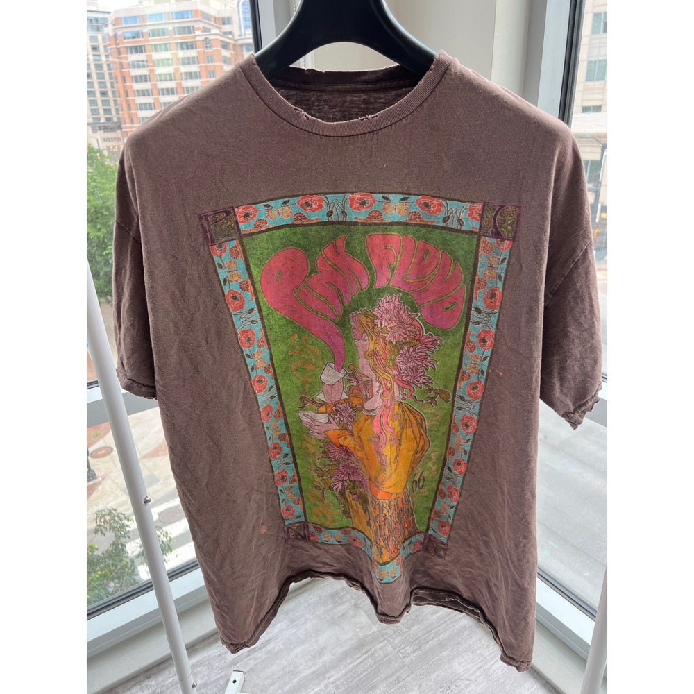 Pink Floyd Graphic T-Shirt Brown Psychedelic Art Unisex Rock Band Tee S/M